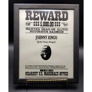Johnny Ringo / Tombstone aged printed wanted  poster page, Old west Halloween